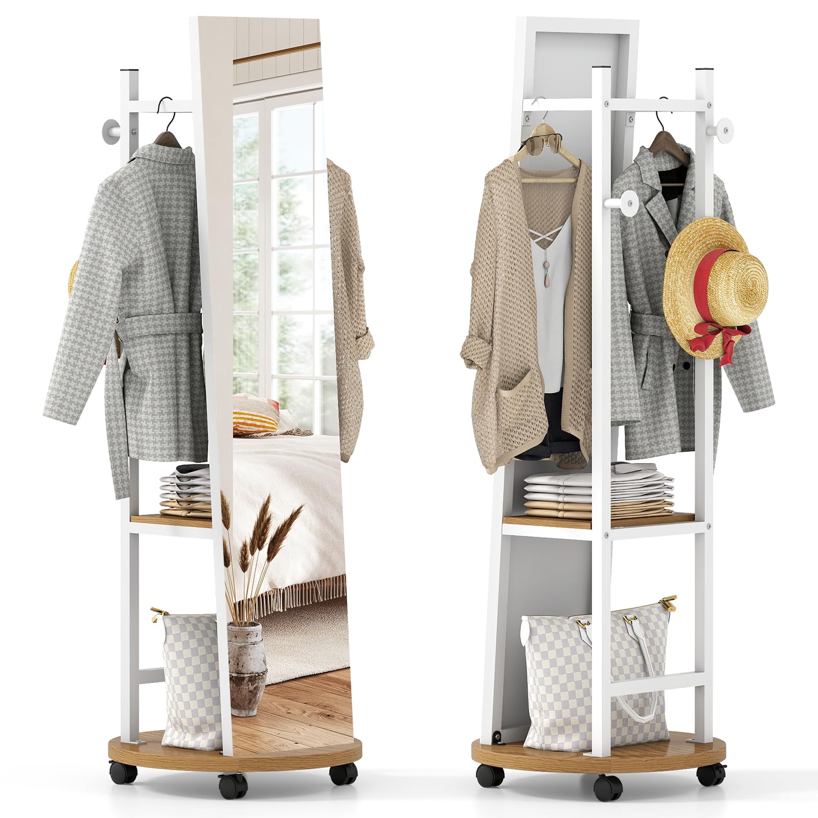 Tangkula Full Length Mirror with Coat Rack for Living Room